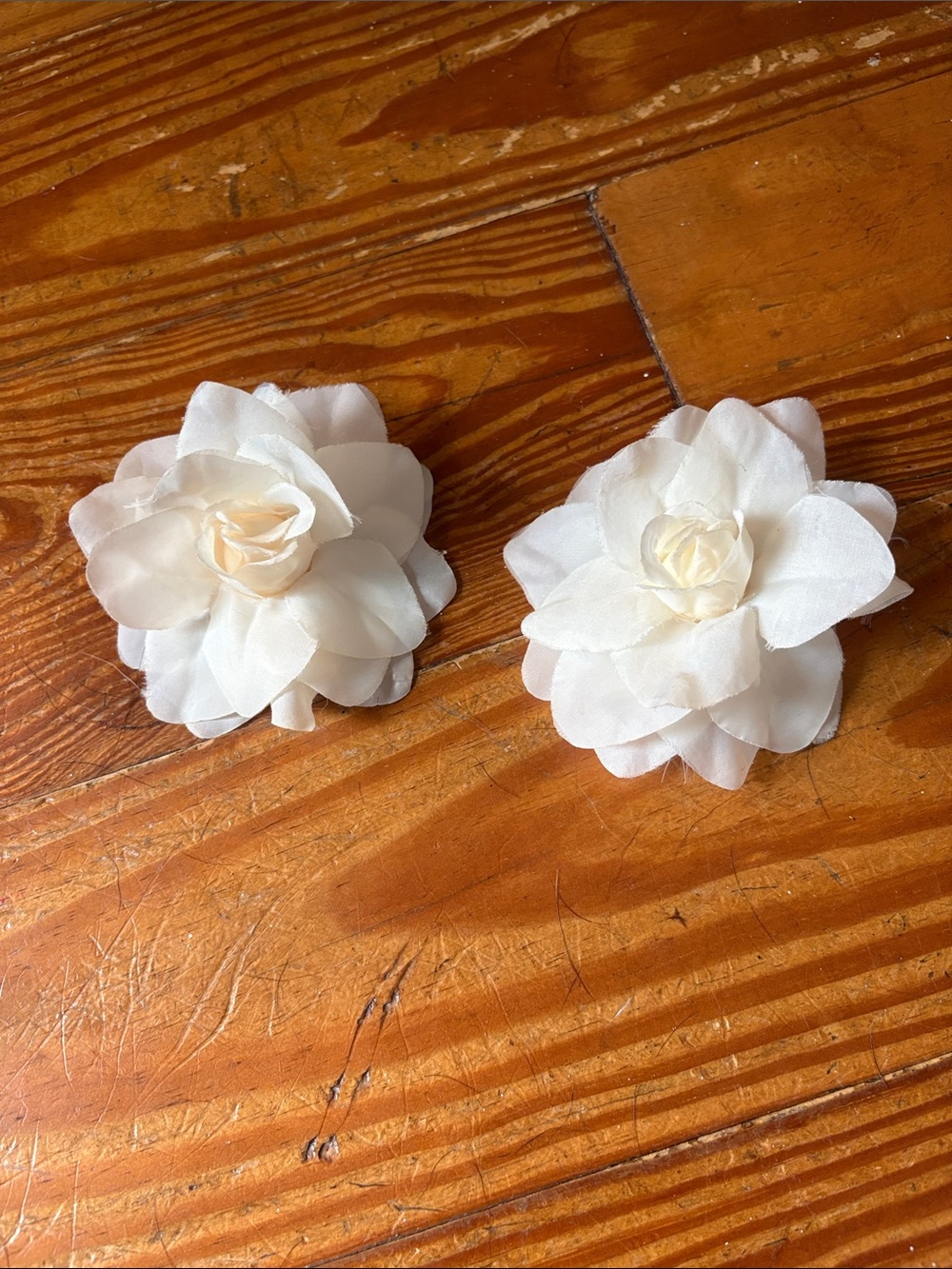 White Floral Hair Clips - Set of 2 - Elegant Fabric Rose Accessories